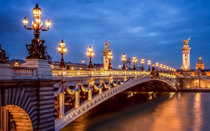 Paris, França, noite, luzes, ponte Papéis de Parede, imagem