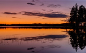 Céu, lago, floresta, árvores, crepúsculo, noite HD Papéis de Parede