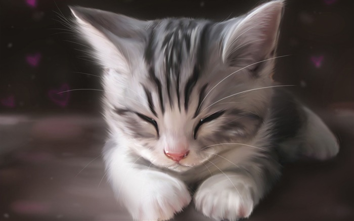 A pintura da aguarela, bonito gatinho do sono Papéis de Parede, imagem