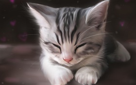 A pintura da aguarela, bonito gatinho do sono HD Papéis de Parede
