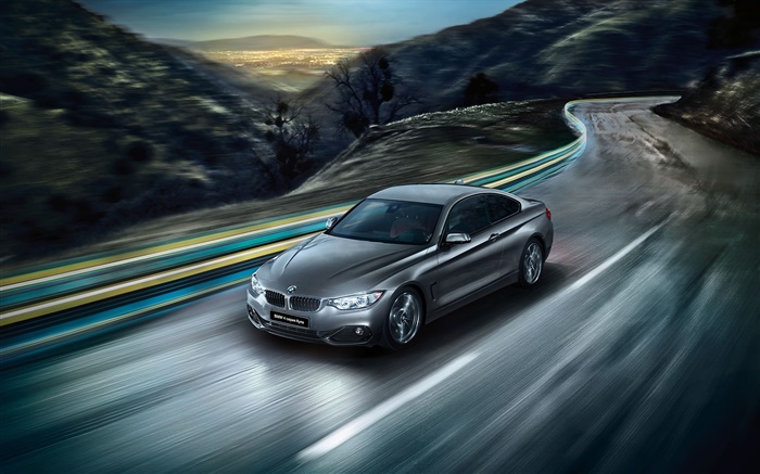 2015 BMW 4 série do carro F32 velocidade, estrada, luzes Papéis de Parede, imagem