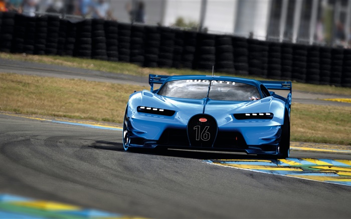 2015 Bugatti Visão Gran Turismo vista frontal azul supercar Papéis de Parede, imagem