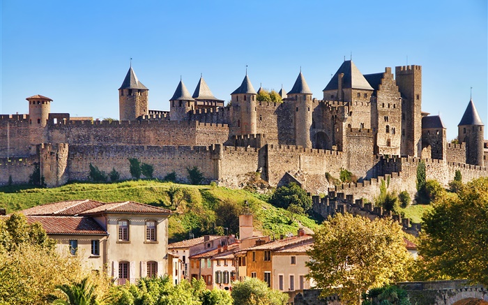 Castelo de Carcassonne, França, cidade, casas Papéis de Parede, imagem