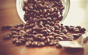 Os grãos de café, colher, bebida, copo de vidro HD Papéis de Parede