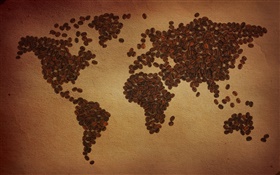 Os grãos de café, mapa do mundo, continente, criativo HD Papéis de Parede
