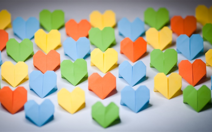 origami colorido, corações do amor, papel Papéis de Parede, imagem