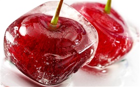 Congelado cereja, gelo, água, fruta vermelha HD Papéis de Parede