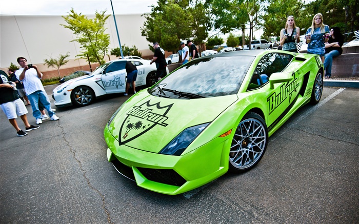 Lamborghini Gallardo vista frontal supercarro verde Papéis de Parede, imagem