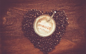 Amo grãos de café coração, mesa, caneca, bebida HD Papéis de Parede