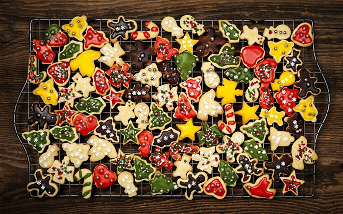 Ano Novo, Feliz Natal, biscoitos coloridos Papéis de Parede, imagem