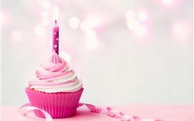 Cor-de-rosa, cupcake, vela, creme HD Papéis de Parede