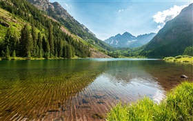 EUA, Colorado, natureza paisagem, montanhas, floresta, lago, árvores