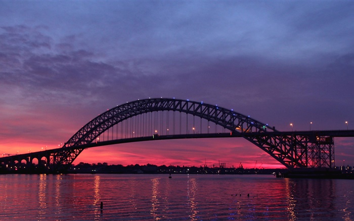 EUA, Nova Jersey, Bayonne Bridge, rio, por do sol, crepúsculo Papéis de Parede, imagem