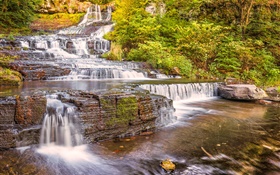 Cachoeiras, rochas, árvores, outono HD Papéis de Parede