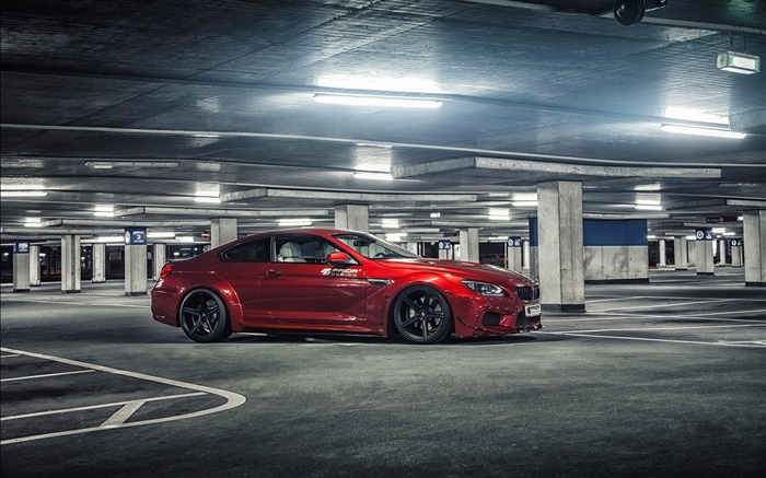 BMW M6 carro cor vermelha no estacionamento Papéis de Parede, imagem