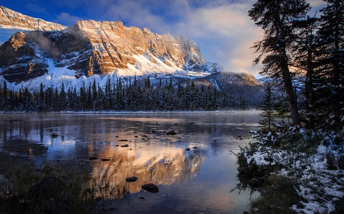 Banff National Park, Canadá, montanhas rochosas, lago, manhã, reflexão da água Papéis de Parede, imagem