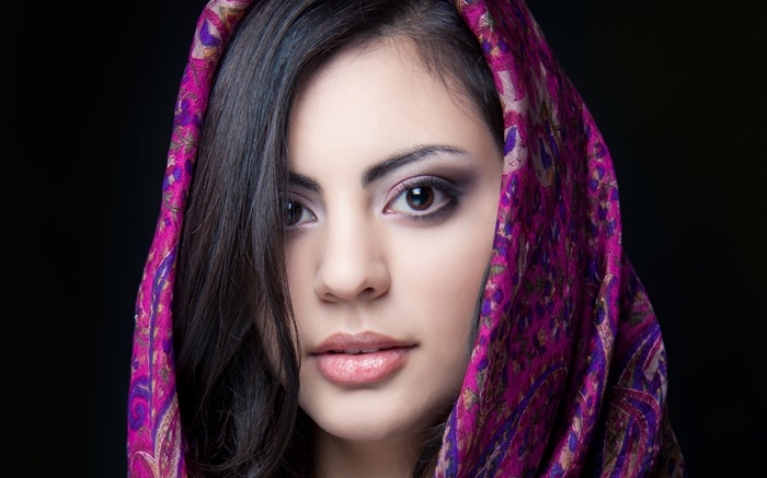 Menina indiana bonita, olhos castanhos, lenço Papéis de Parede, imagem