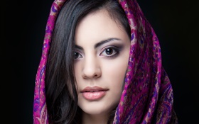 Menina indiana bonita, olhos castanhos, lenço HD Papéis de Parede