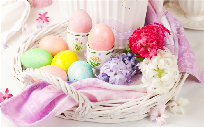 ovos de Páscoa, flores, primavera, decoração Papéis de Parede, imagem