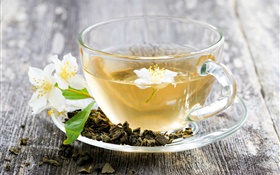 Jasmine chá, bebida, copo, mesa HD Papéis de Parede