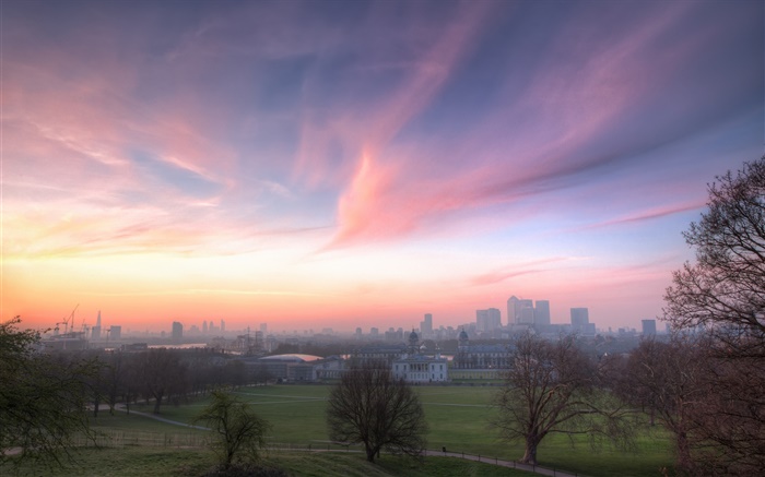 Londres, Inglaterra, Greenwich Park, casas, amanhecer Papéis de Parede, imagem