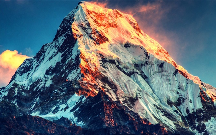 Montanha, vista de cima, neve, luz solar Papéis de Parede, imagem