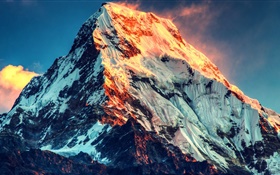 Montanha, vista de cima, neve, luz solar HD Papéis de Parede