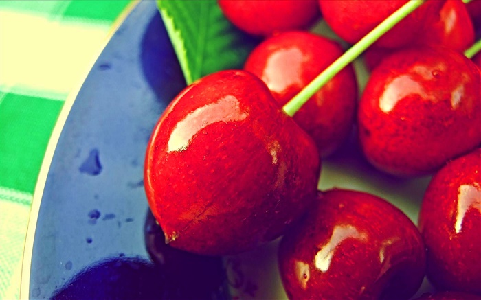 cerejas vermelhas close-up, frutas frescas Papéis de Parede, imagem