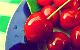 cerejas vermelhas close-up, frutas frescas HD Papéis de Parede