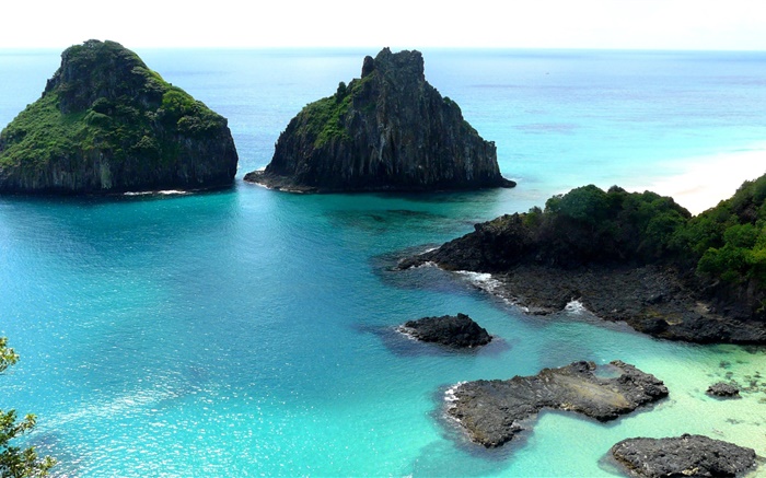 Mar, rochas, ilhas, céu Papéis de Parede, imagem