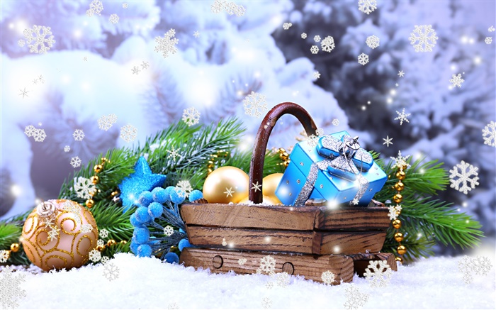 Bolas, Ano Novo, Feliz Natal, presentes, neve Papéis de Parede, imagem