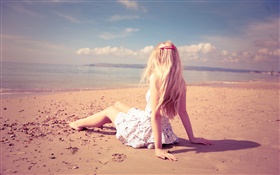 resto Menina na praia, sol, verão HD Papéis de Parede
