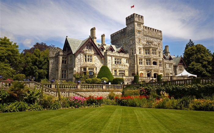 Hatley Castle, Canadá, casa, parque, flores, gramado Papéis de Parede, imagem