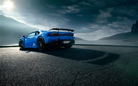 Lamborghini Huracan azul supercar retrovisores, nuvens HD Papéis de Parede