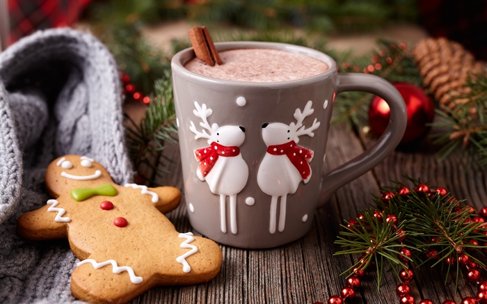 Feliz Natal, decoração, biscoitos, café Papéis de Parede, imagem