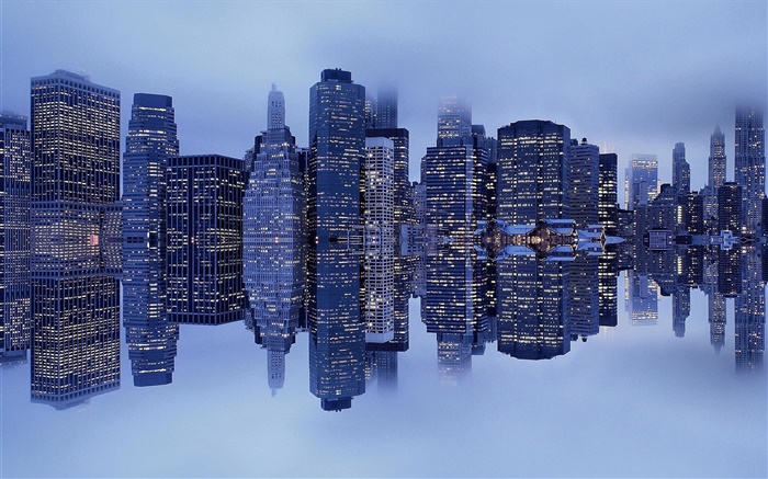New York, Manhattan, EUA, edifícios, névoa, reflexão Papéis de Parede, imagem