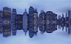 New York, Manhattan, EUA, edifícios, névoa, reflexão HD Papéis de Parede