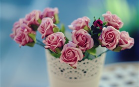 flores cor de rosa, rosa, vaso, borrão HD Papéis de Parede