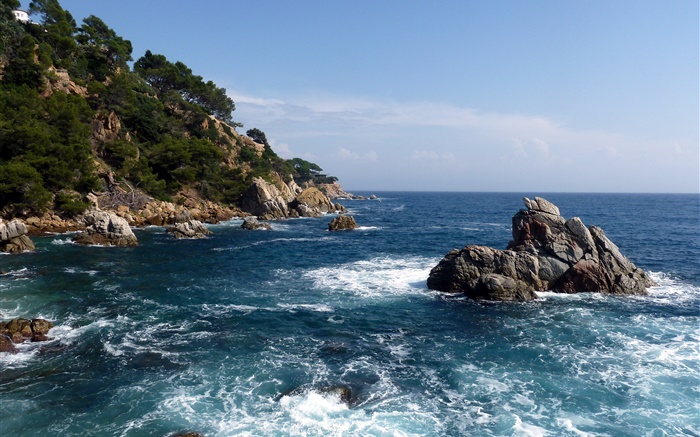 Espanha, mar, costa, rochas, cenário da natureza Papéis de Parede, imagem