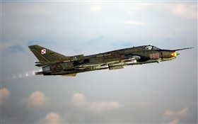 Su-22 lutador, bombardeiro, voando no céu HD Papéis de Parede