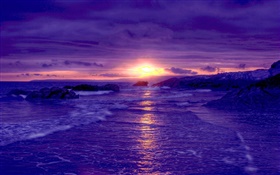 Pôr do sol, litoral, céu vermelho HD Papéis de Parede