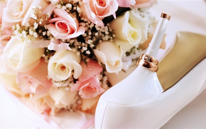 Os anéis de casamento, rosa flores, saltos Papéis de Parede, imagem