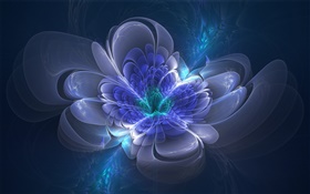 Desenho 3D, flor azul, brilho, sumário