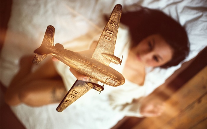 modelo de avião, dourado, menina Papéis de Parede, imagem