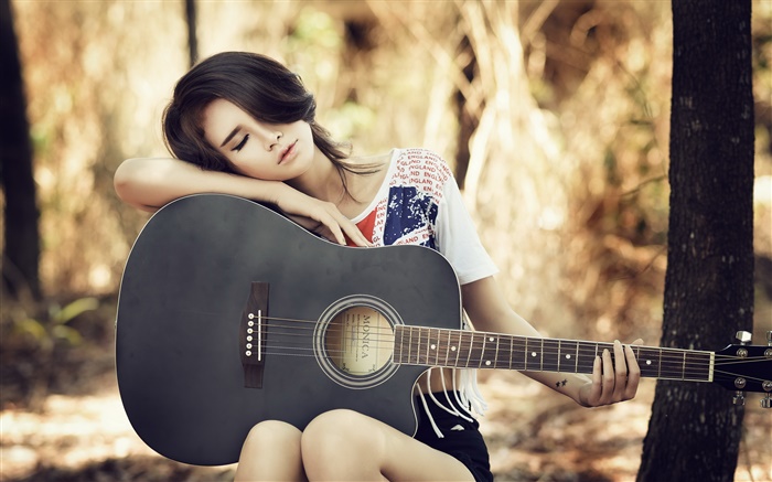 menina da guitarra asiático, música, descansar Papéis de Parede, imagem
