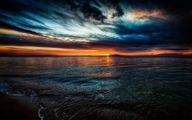 Bela paisagem, pôr do sol, mar, ondas, nuvens, crepúsculo HD Papéis de Parede