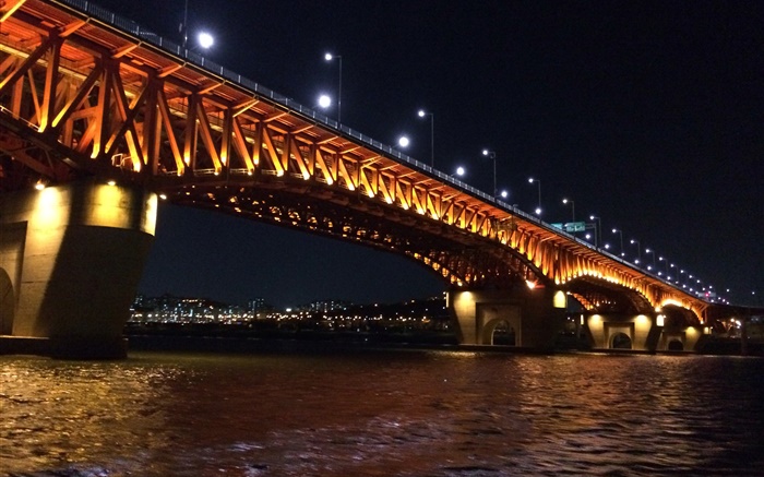Han rio, ponte, iluminação, luzes, Seoul Papéis de Parede, imagem