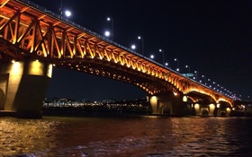 Han rio, ponte, iluminação, luzes, Seoul
