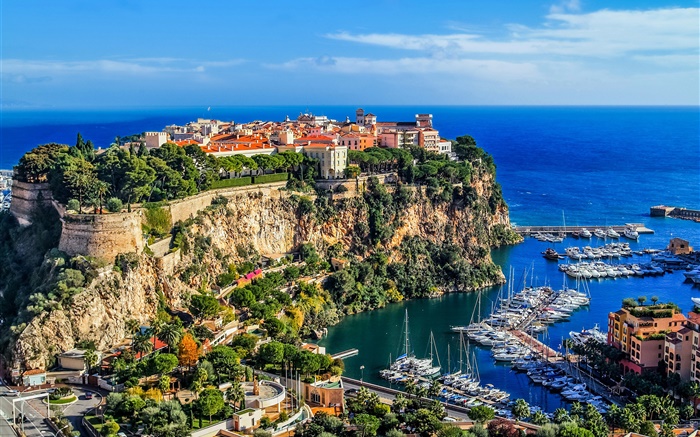 Mónaco, Monte Carlo, cidade, rochas, mar, costa, casas, barcos Papéis de Parede, imagem