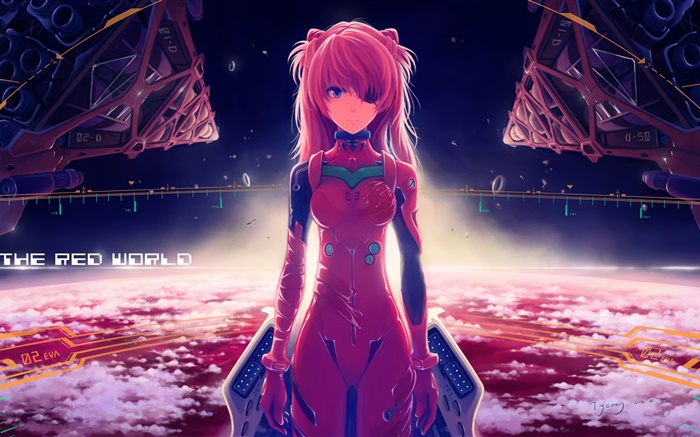 Neon Genesis Evangelion, Langley asuka, vestido vermelho anime girl Papéis de Parede, imagem